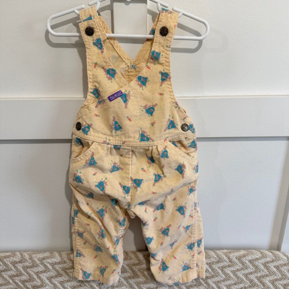 Vintage OshKosh B’Gosh Yellow Corduroy Bunny Rabbit Carrot Overalls 18 Months